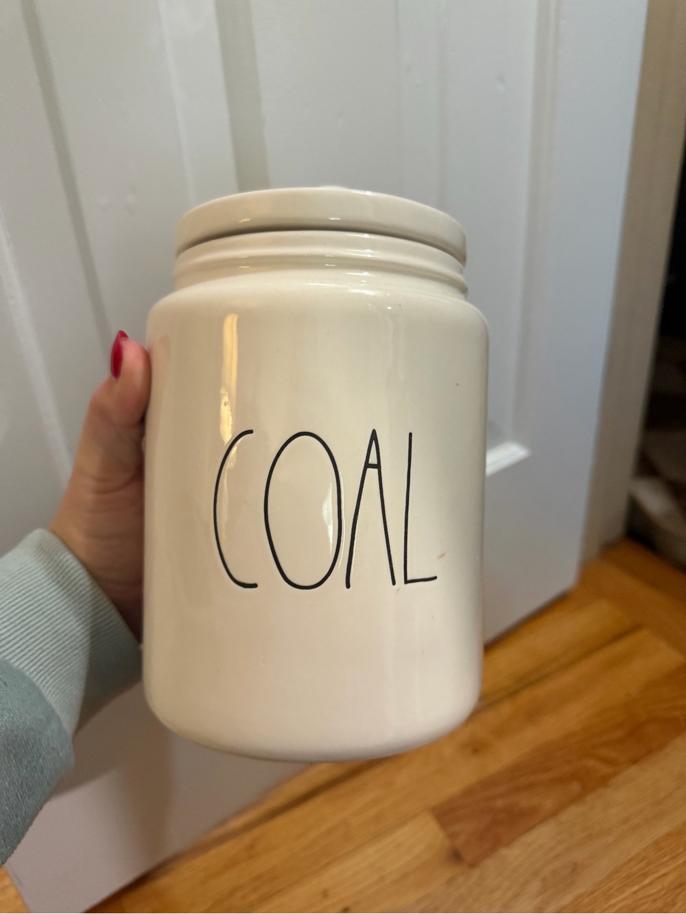 Rae Dunn Cream Ceramic 'COAL' Canister with Black Lettering